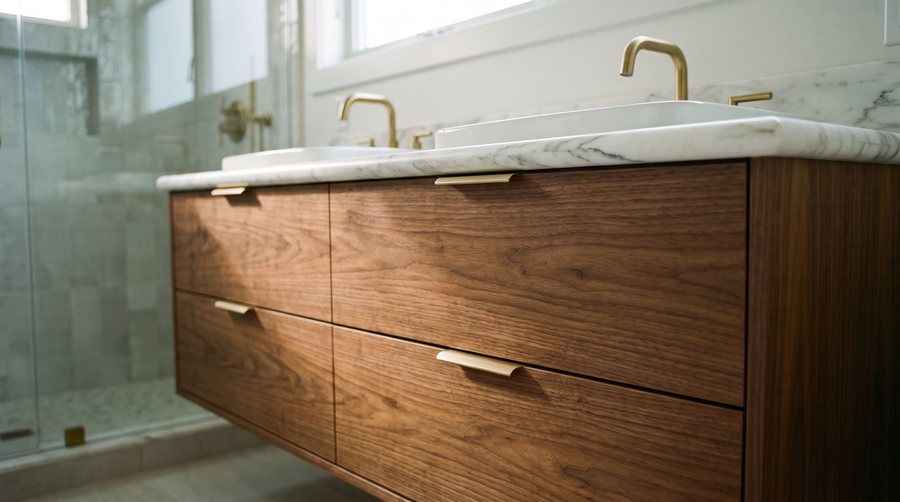 Çift Lavabolu Ceviz Banyo Dolabı — CMZ Mobilya